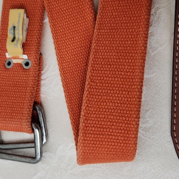 Tommy Bahama D ring belt orange cotton and tan leather golf - Picture 6 of 10